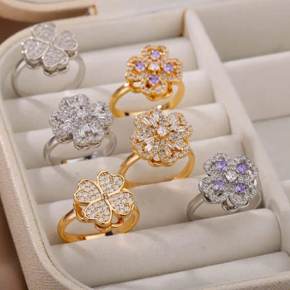 Lucky Four-Leaf Clover Rotating Anxiety Ring Spinner Fidget Ring for Stress