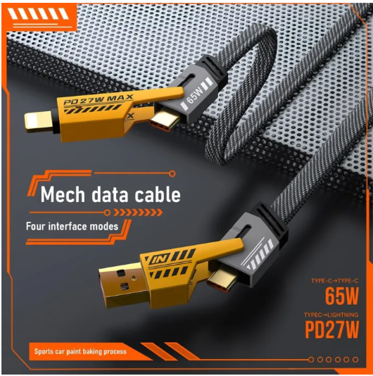 4 in 1 Data Cable USB-C &amp; Lightning Connectors, Braided Durable - CheckNpays