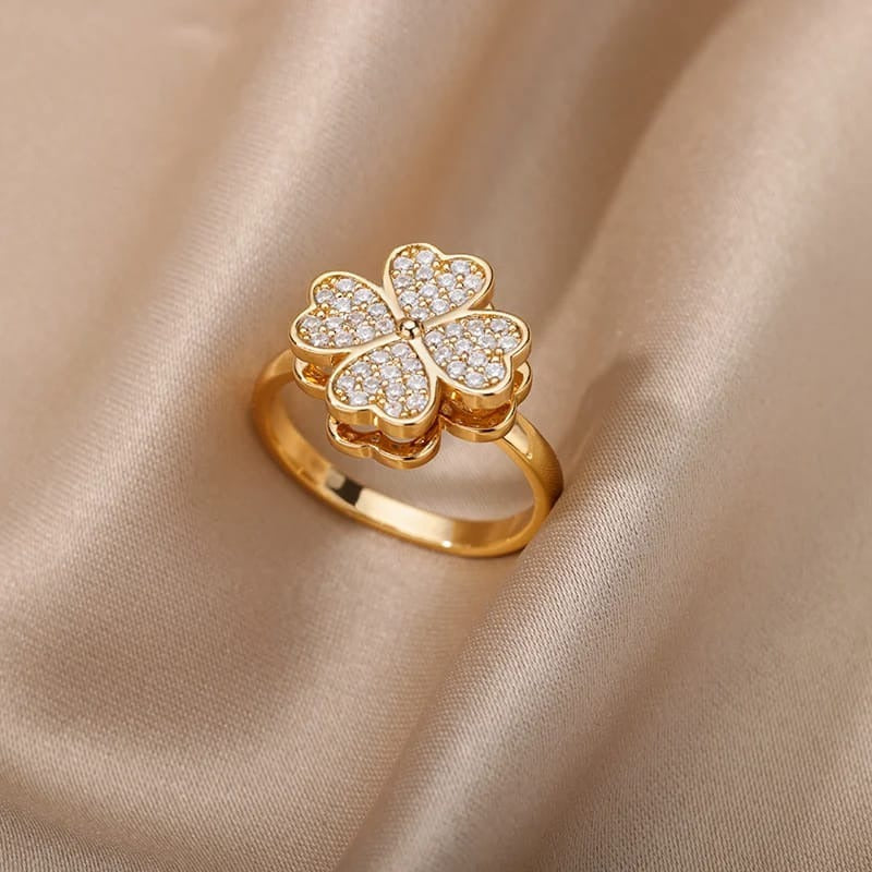 Lucky Four-Leaf Clover Rotating Anxiety Ring Spinner Fidget Ring for Stress