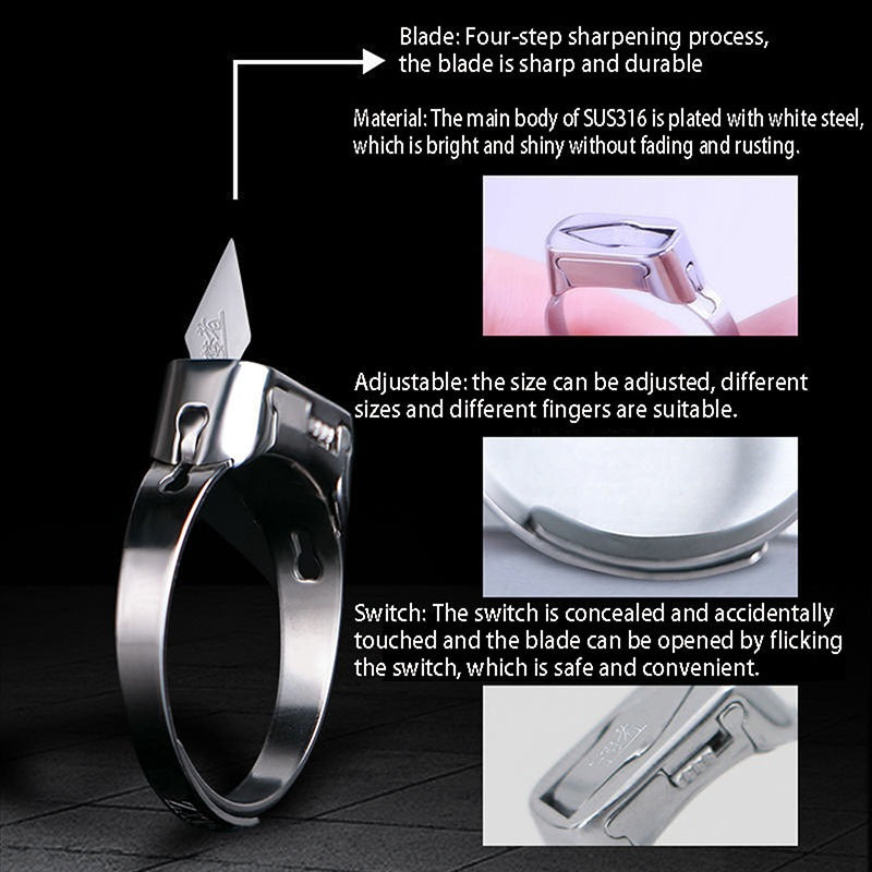 Stainless Steel Self-Defense Ring with Hidden Blade Adjustable Mini Knife Ring