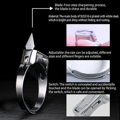 Stainless Steel Self-Defense Ring with Hidden Blade Adjustable Mini Knife Ring