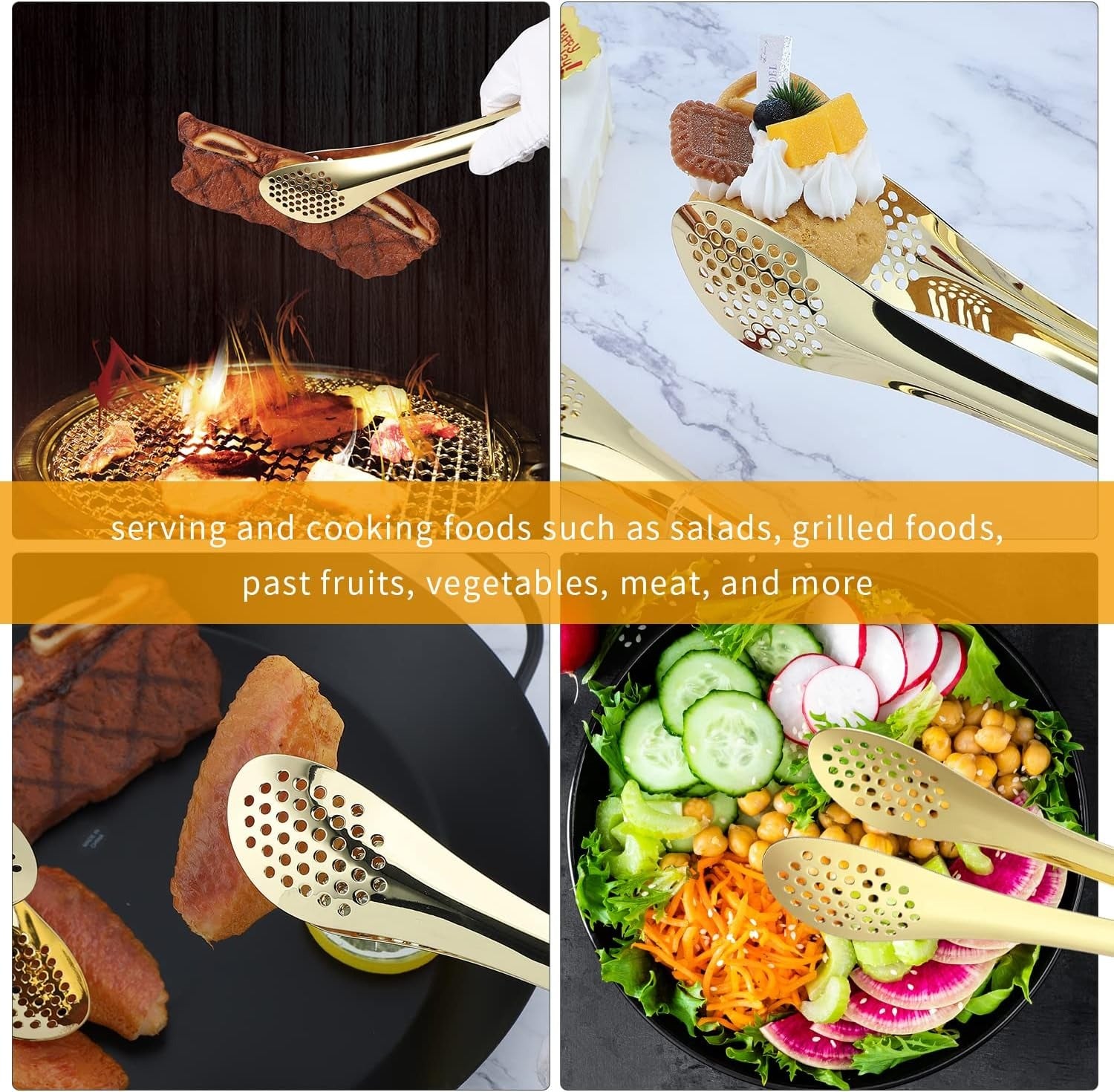 Mini Stainless Steel Food Serving Tong 6 Inch Strainer Tong with - CheckNpays