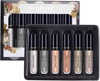 HENG FANG 6 Pcs Liquid Diamond Glitter Eyeshadows Set Waterproof, Long-Lasting,