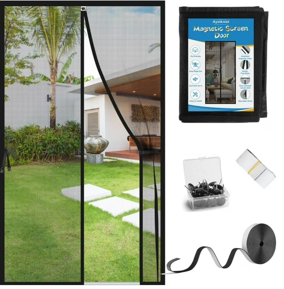 Hands-Free Retractable Magic Mesh Screen Door Magnetic Closure, Easy Install, Keeps - CheckNpays