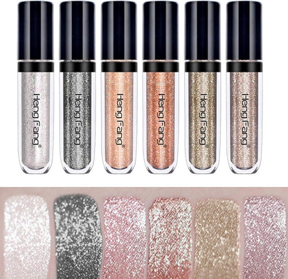 HENG FANG 6 Pcs Liquid Diamond Glitter Eyeshadows Set Waterproof, Long-Lasting,