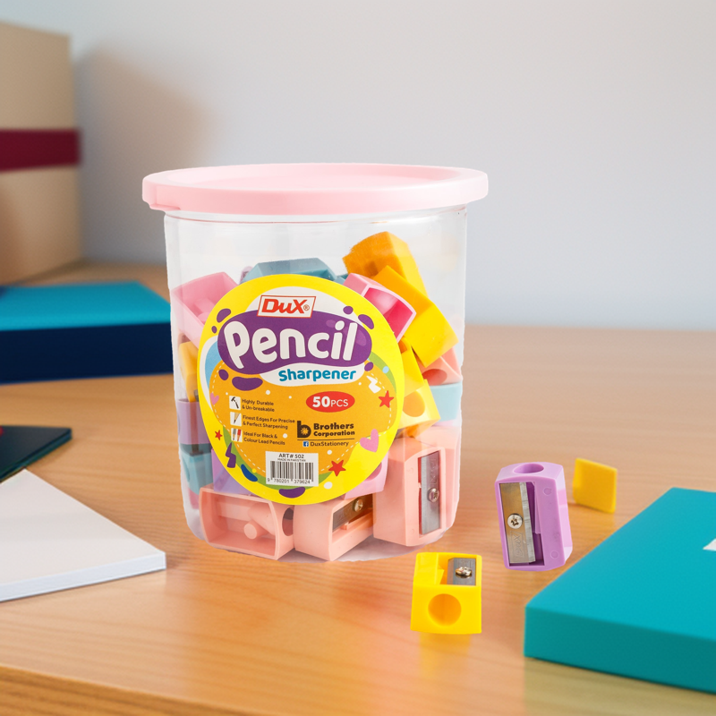 Pack of 50 DUX Plastic Pencil Sharpeners with 8mm Blade, Durable Multicolor