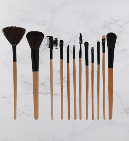 12-Piece Professional Makeup Brush Set with Roll-Up Pouch Soft Bristles &amp;