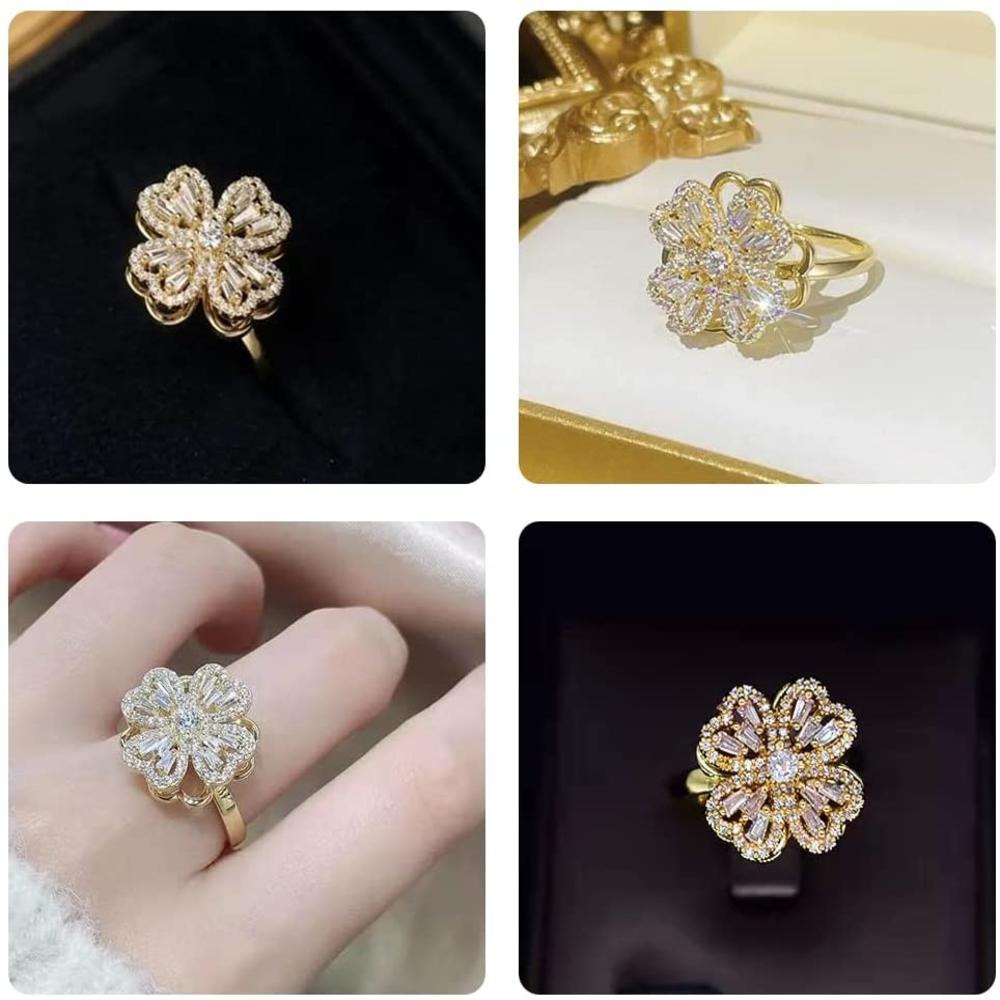 Lucky Four-Leaf Clover Rotating Anxiety Ring Spinner Fidget Ring for Stress