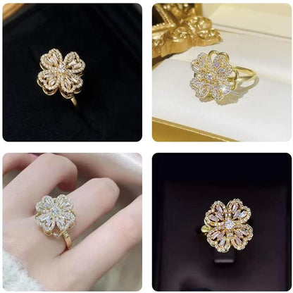 Lucky Four-Leaf Clover Rotating Anxiety Ring Spinner Fidget Ring for Stress