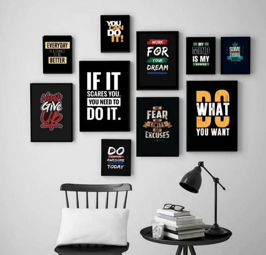 Modern 10-Piece Yellow &amp; Black Motivational Wall Art Set wooden sticky phototile