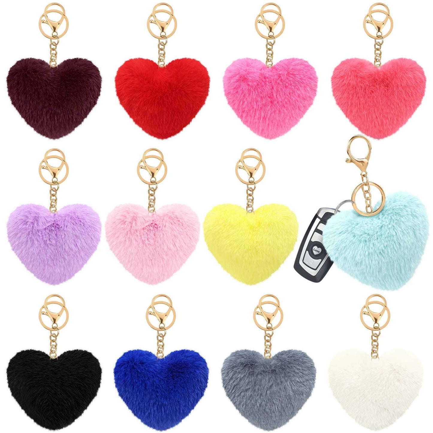 01 PCs Heart Fluffy Fur Ball Pom Pom Keychain Keychains For