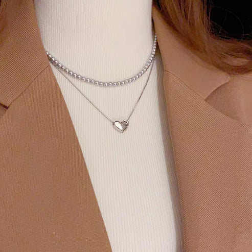 Elegant double Layer Heart pearl Pendent / Necklace Party Jewelry Gifts Accessories