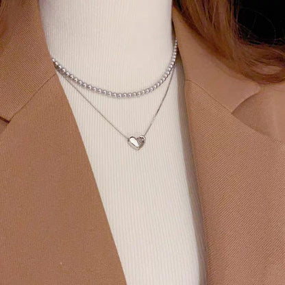 Elegant double Layer Heart pearl Pendent / Necklace Party Jewelry Gifts Accessories