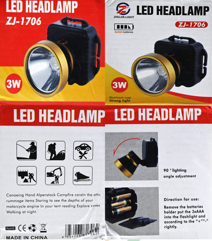 LED Head Lamp with 90° Degree Lighting angle adjustment For Fishing, Hunting,