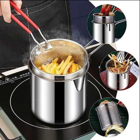Stainless Steel Deep Fryer Pot with Strainer Heavy-Duty Frying Pan for