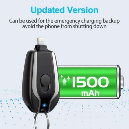 Portable Keychain Charger 1500mAh  Ultra-Compact Mini Battery Pack Fast Charging Backup Power Bank - Type C