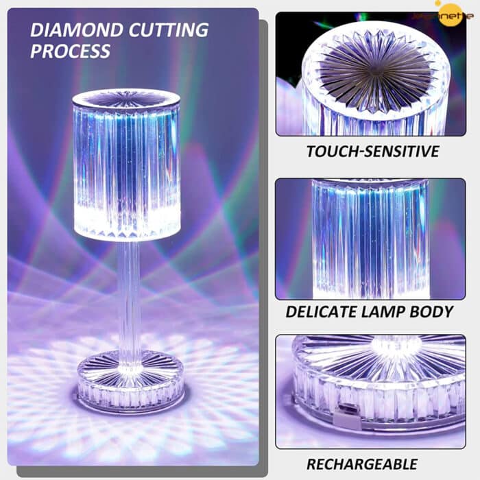 Crystal Diamond Table Lamp Touch Control RGB Color Light Bedroom Romantic