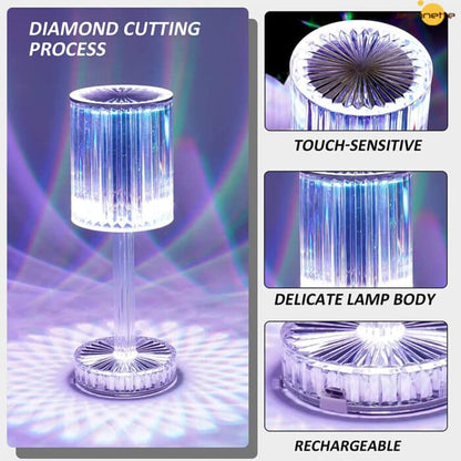 Crystal Diamond Table Lamp Touch Control RGB Color Light Bedroom Romantic