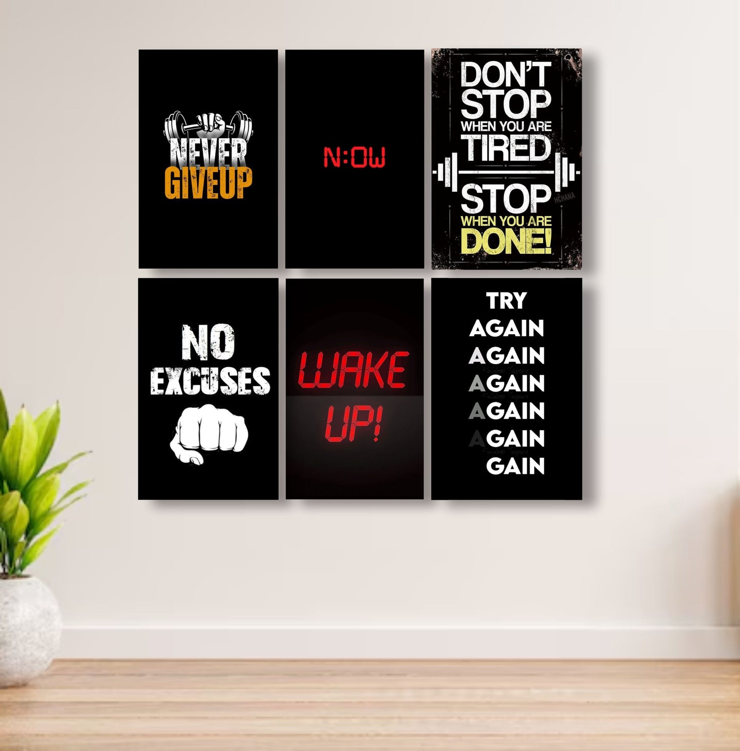 Set Of 6 Motivational Art Wooden Frames For Wall Decoration / Sticky