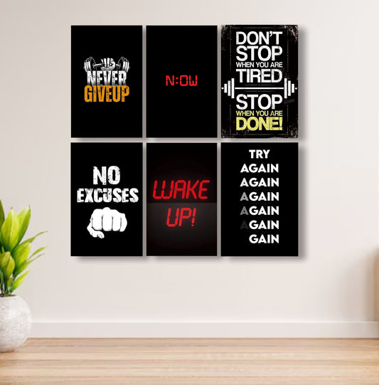 Set Of 6 Motivational Art Wooden Frames For Wall Decoration / Sticky