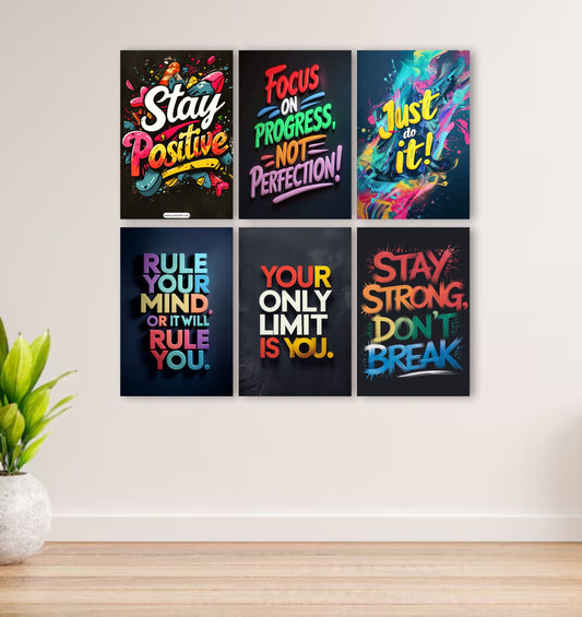 Set Of 6 Motivational Art Wooden Frames For Wall Decoration / Sticky