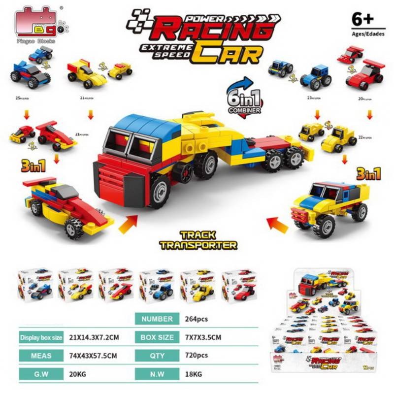 Power Racing Micro Blocks Set 6-in-1 Mini Building Brick Racing Vehicles