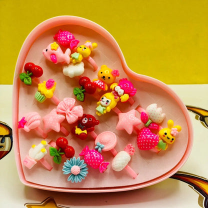 Pack of 24 Cute Rings in Heart Shape Box