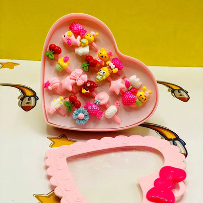 Pack of 24 Cute Rings in Heart Shape Box