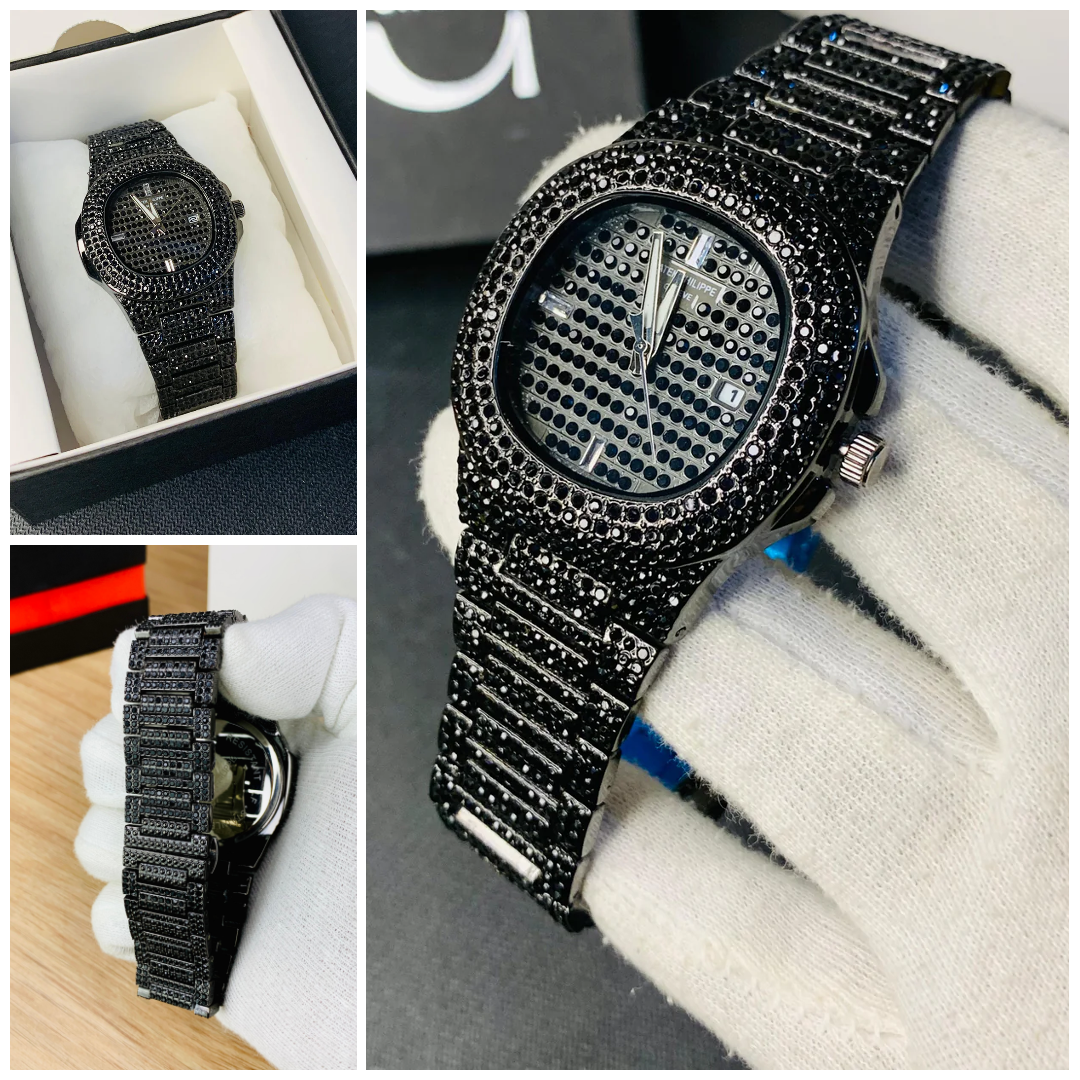 NEW Watch Collection Black Stone / Blacked Iced Out Stain-Less Steel Chain