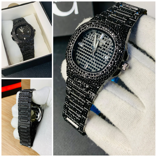 NEW Watch Collection Black Stone / Blacked Iced Out Stain-Less Steel Chain