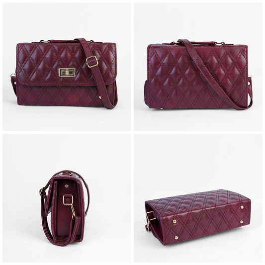 Women's PU Leather Embroidered Shoulder Bag (Maroon)
