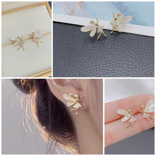 Fashion Cute Flower Wings Elf Stud Earring For Women Girls Design Zircon