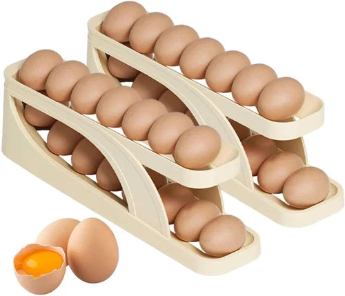 Egg Organizer Automatic Scrolling Egg Rack, Double Layer Egg Storage Tray (