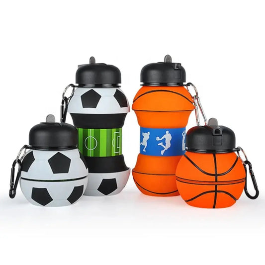Collapsible Kid's Water Bottle with Basketball Design Leak-Proof, BPA-Free, Food Grade