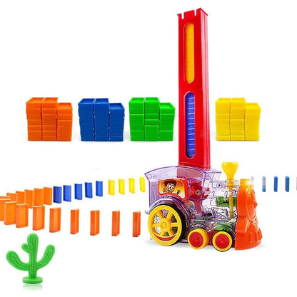 Domino Set Up Train, Domino Train Toy Blocks Set with Lights and