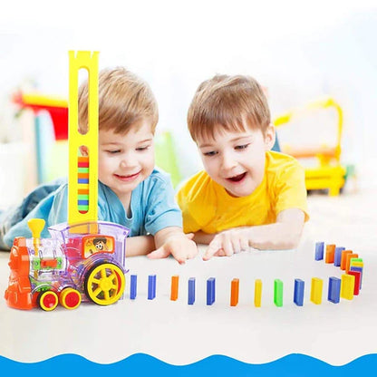 Domino Set Up Train, Domino Train Toy Blocks Set with Lights and