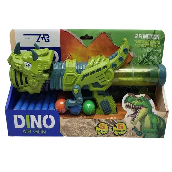 Dino Air Gun - 2-in-1 Blaster with Soft Darts &amp; EVA Balls
