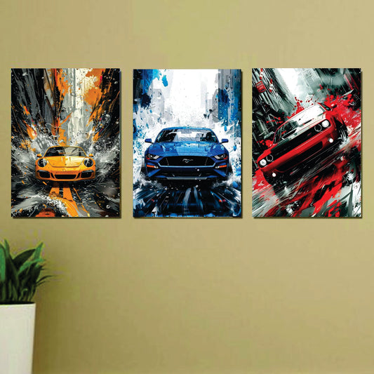 Set Of 3 Racing Cars Digital printed painting Photo Tile frame