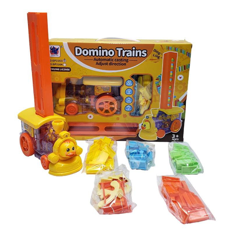 Domino Set Up Train, Domino Train Toy Blocks Set with Lights and